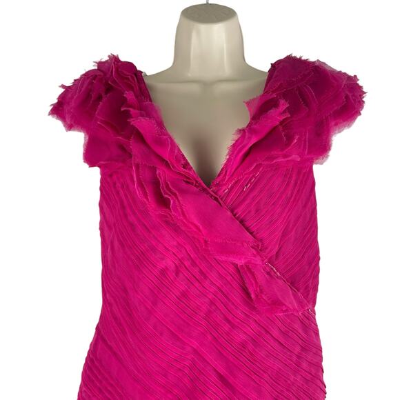 Tadashi Shoji Puff Shoulder Ruffle Cocktail Dress Pink Size 8 - Picture 3 of 9